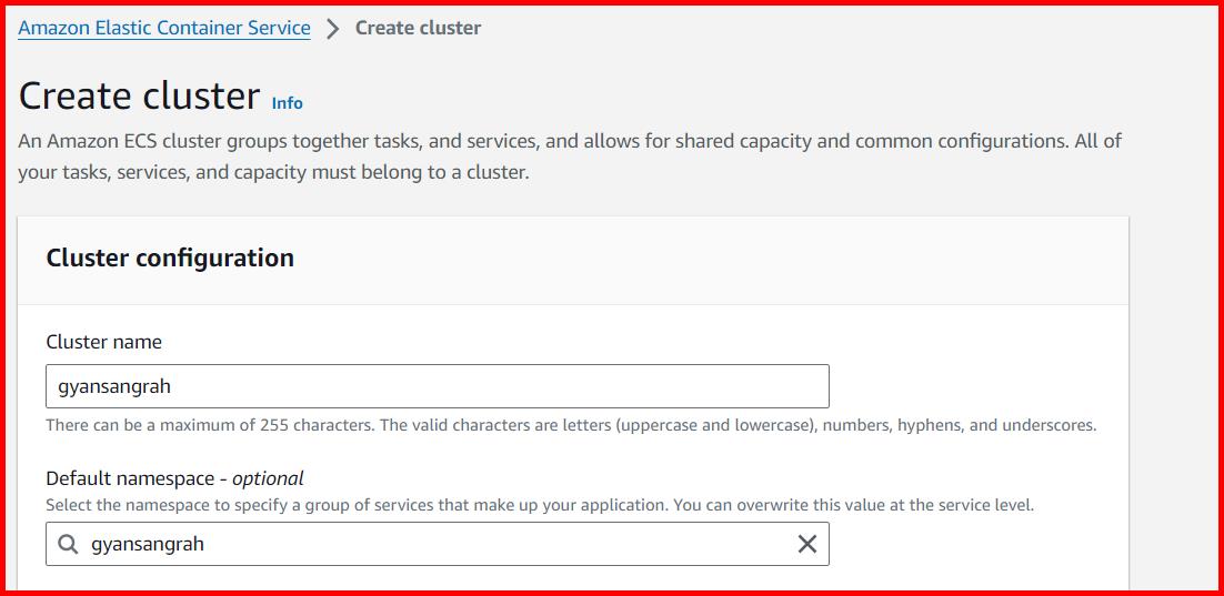 Picture showing cluster name field in the create cluster screen